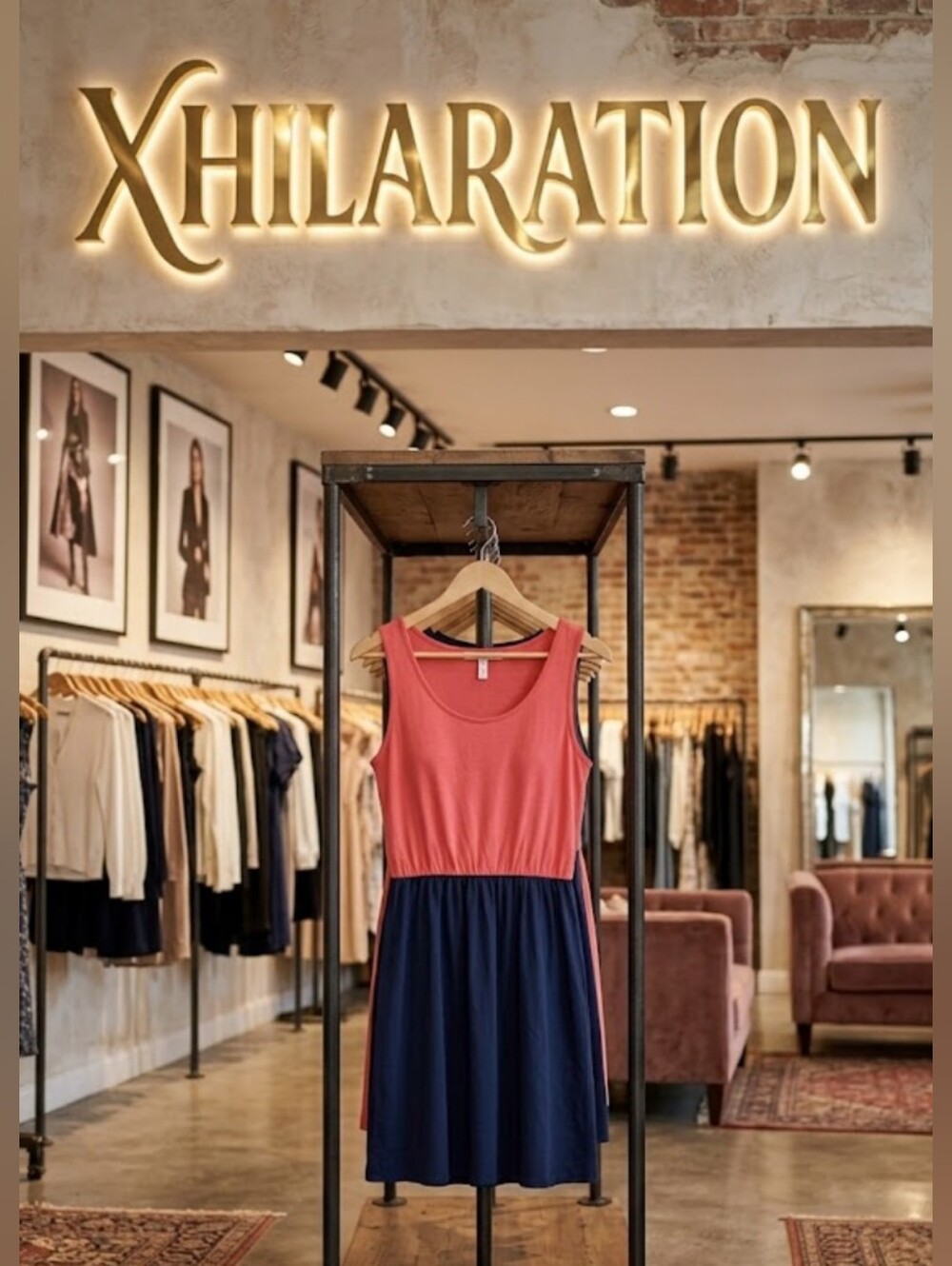 Xhilaration Coral & Navy Colorblock Tank Dress - Size M (NWOT)